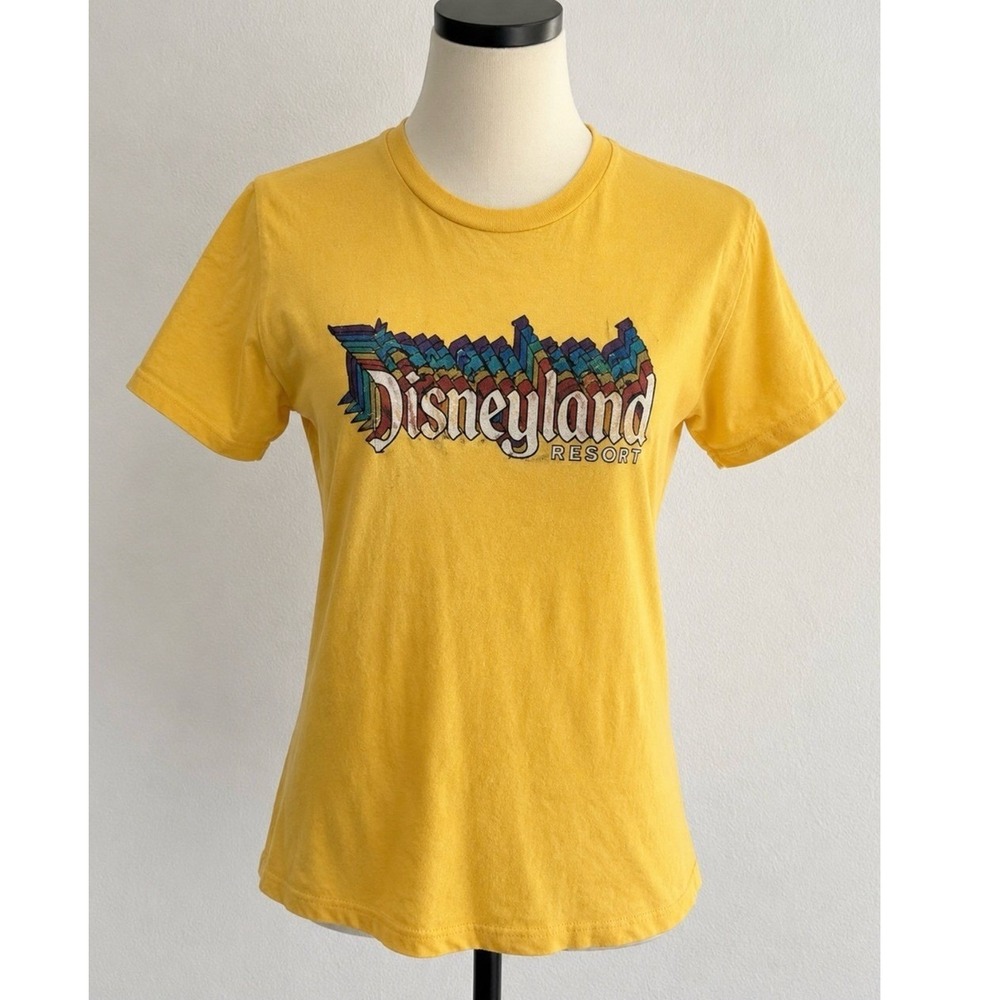 Disney Parks T-Shirt Women Medium Yellow Good Disneyland Resort Retro Graphic